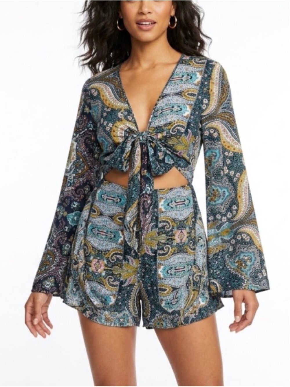 Le Salty Label Blue Yellow Paisley Romper Medium